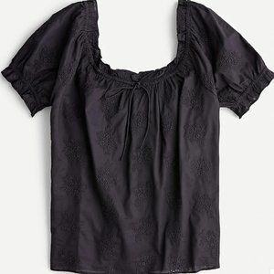 *J. Crew Black Square Neck Top Embroidered Eyelet